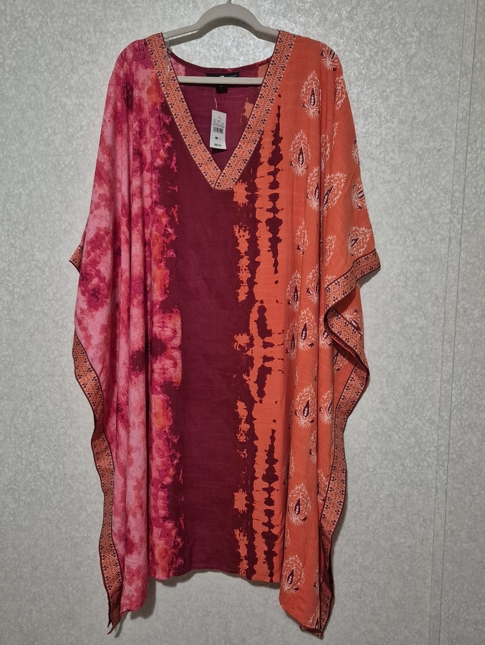 NWT ASHLEY STUART Vibrant Tie-Dye Boho Kaftan in Pink & Orange..Size:1X